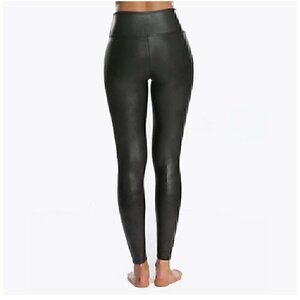 Spanx Faux Leather Leggings M/M High-Waisted Black Shaping Pants, MATTE BLACK PA